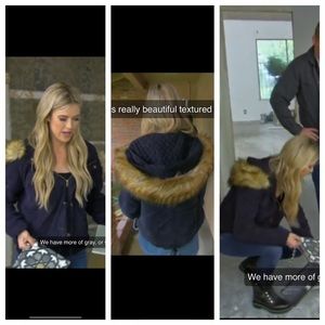 YFB Wells Hooded Faux Fur Crop Jacket in Navy